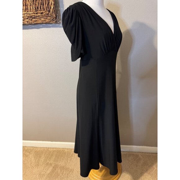Jones NY Black Midi Dress 16 A Line Jersey Stretch Short Ruched Sleeve NEW - Picture 7 of 13